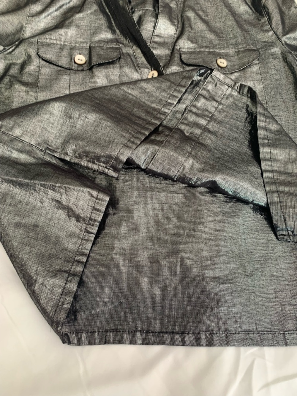 Ruby Rd. Metallic Charcoal Button-Up Shirt Jacket Size 6 - Picture 5 of 9